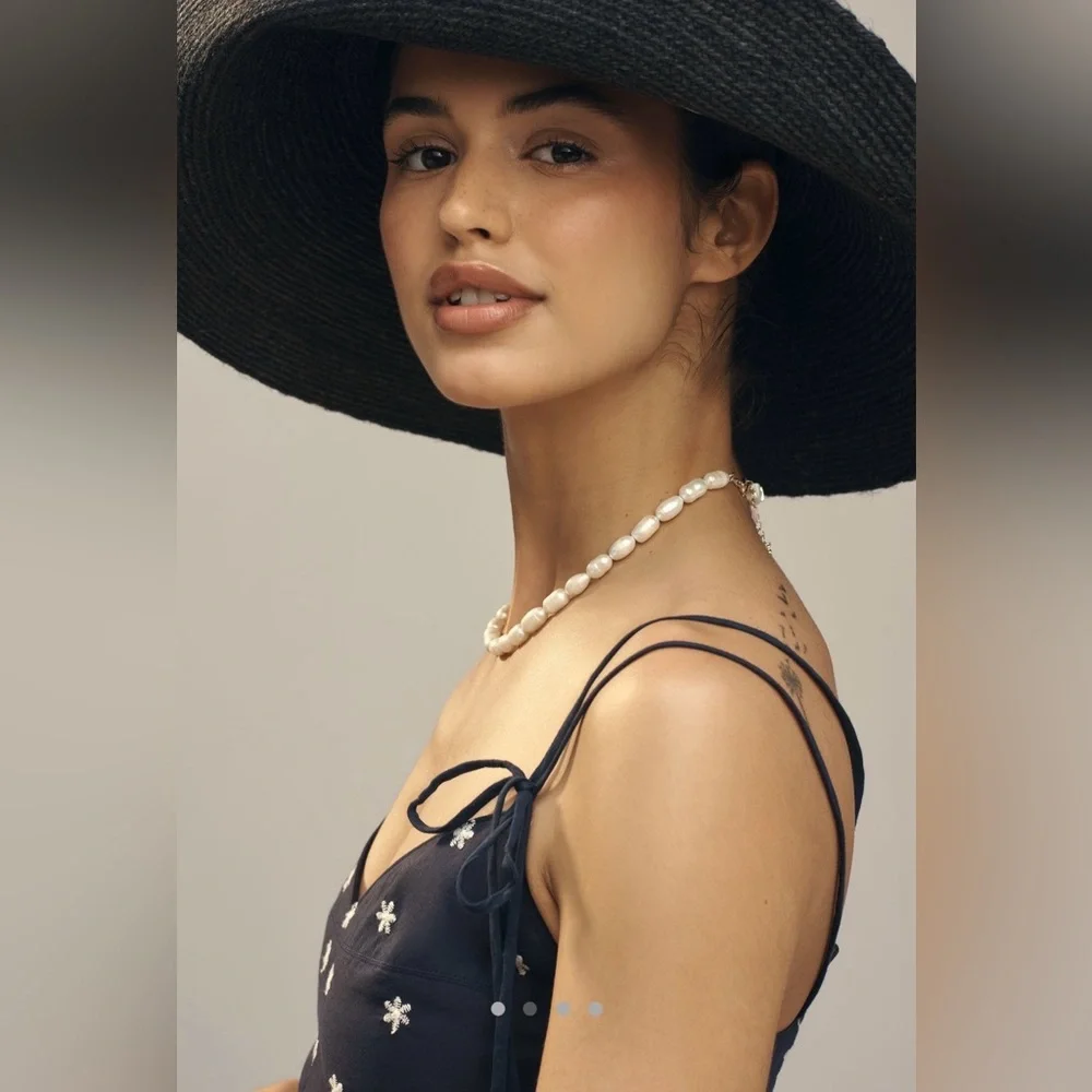 En Saison Nara Cotton Embroidered Tie-Strap Midi Dress - Picture 3 of 16